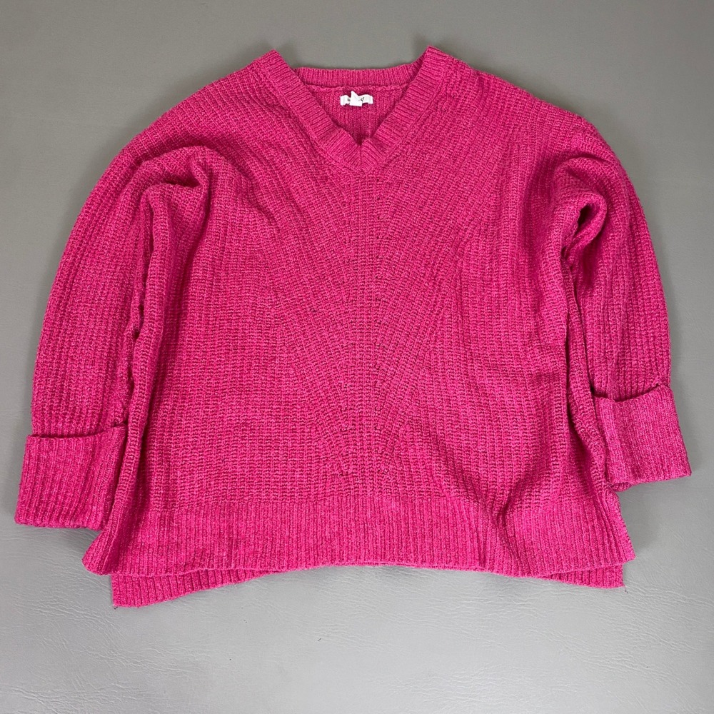 Nine West Sweater Knit Top Women's Plus 2X Pink V Neck Long Sleeve Soft Comfy
